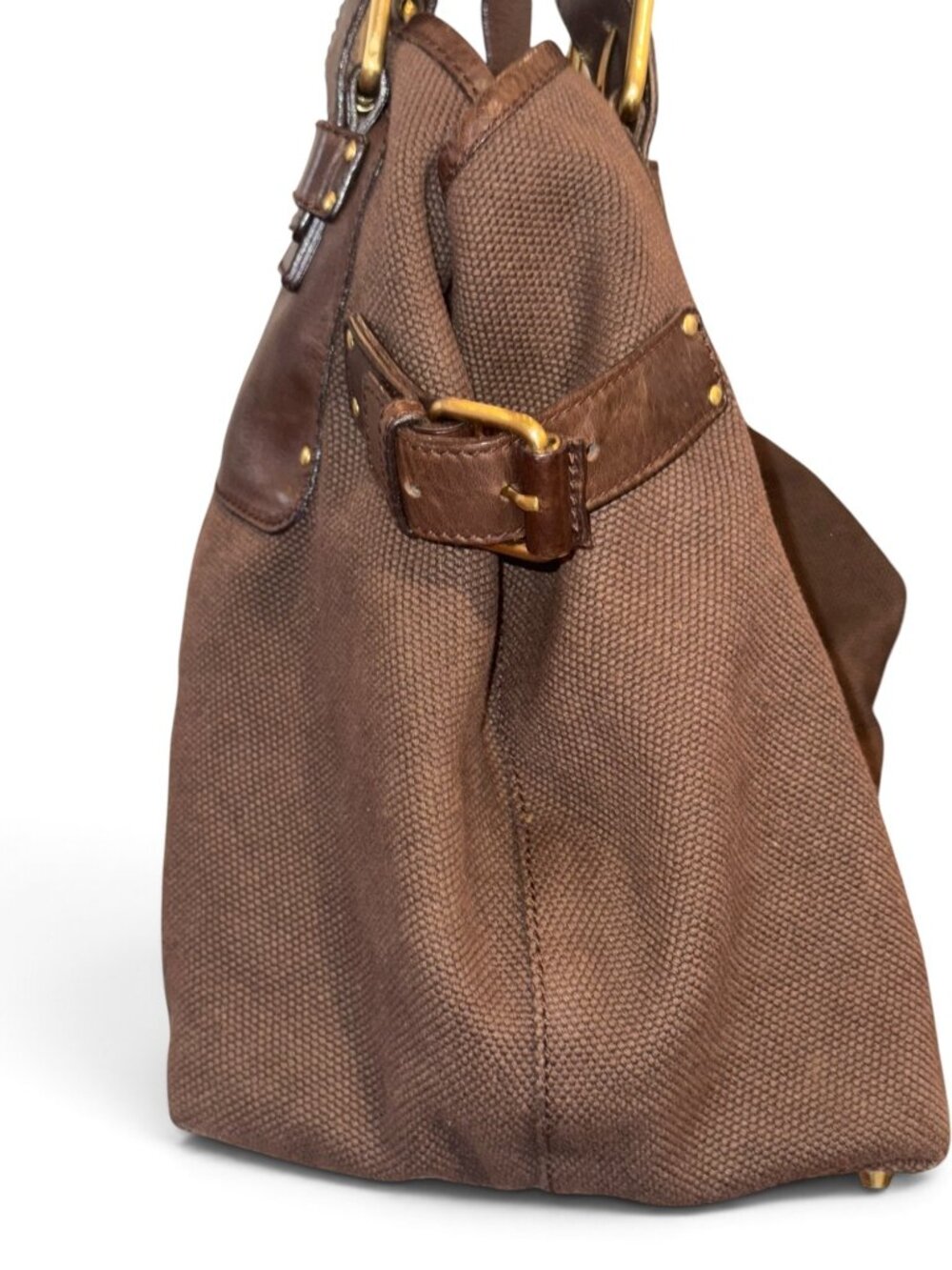 Chloé Large Brown Canvas & Leather Tote Bag With Gold Accents Spacious Design & - Picture 6 of 10
